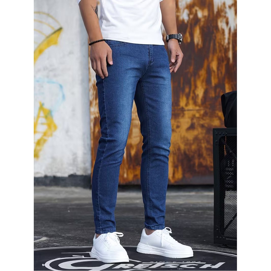 Men's Stretch Denim Jeans Slim Fit Summer Casual Trousers Comfortable Straight Leg Pants For Daily Wear_viptrois.com
