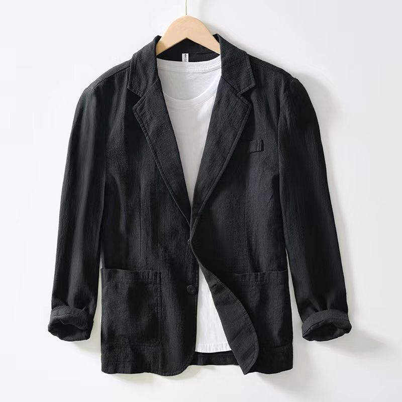 Men's Casual Suit Single Layer Jacket Solid Color Cotton And Linen Casual Fashion Men's Tops_viptrois.com