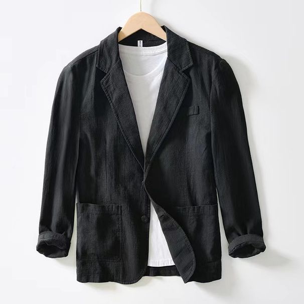 Men's Casual Suit Single Layer Jacket Solid Color Cotton And Linen Casual Fashion Men's Tops_viptrois.com