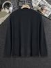 Men's Long Sleeved Round Neck Black T-shirt Top Loose 100 Cotton Tops_viptrois.com
