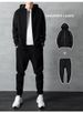 Cotton Casual Sportswear Set Men's Cardigan Hooded Sweater Running Suit Two-piece Jacket_viptrois.com