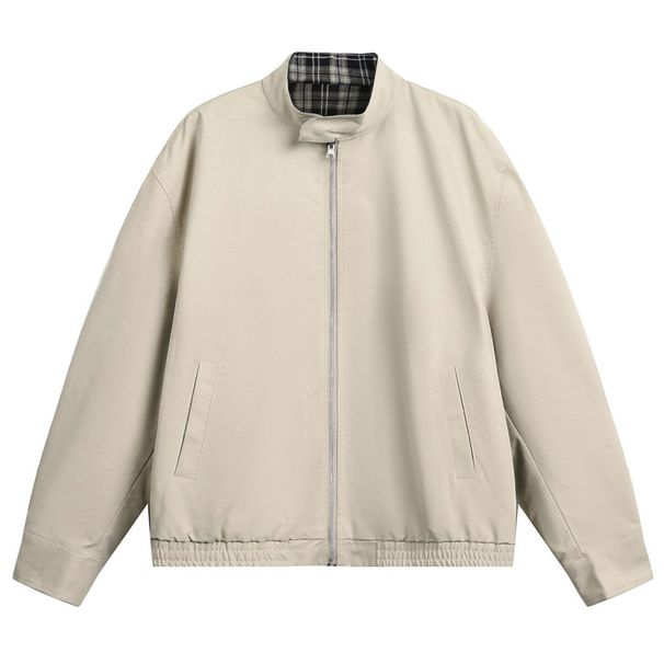 Monochrome Man- Vintage Plaid Reversible Harrington Jacket Autumn High Street American Style Loose Workwear Casual Coat_viptrois.com