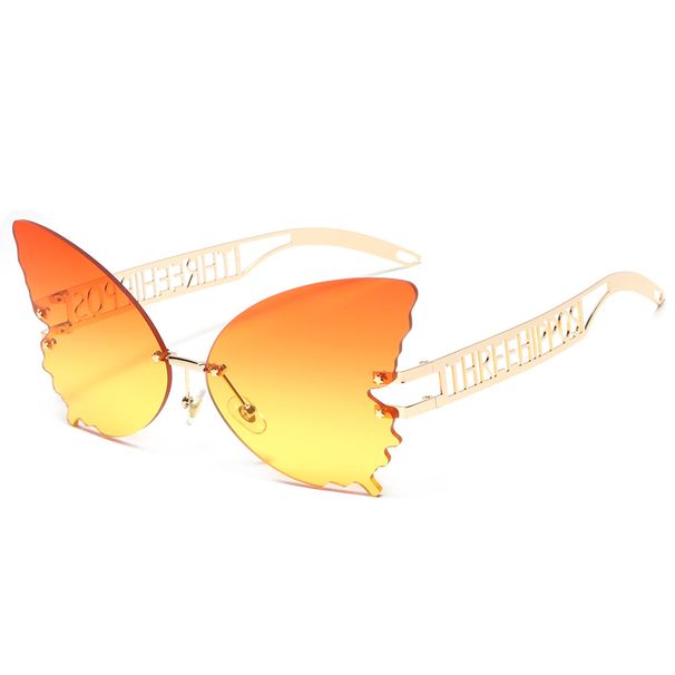 Butterfly Sunglasses For Women - Metal Frameless Hollow Thick Legs (UV Protection, Special Shaped Large Frame)_viptrois.com