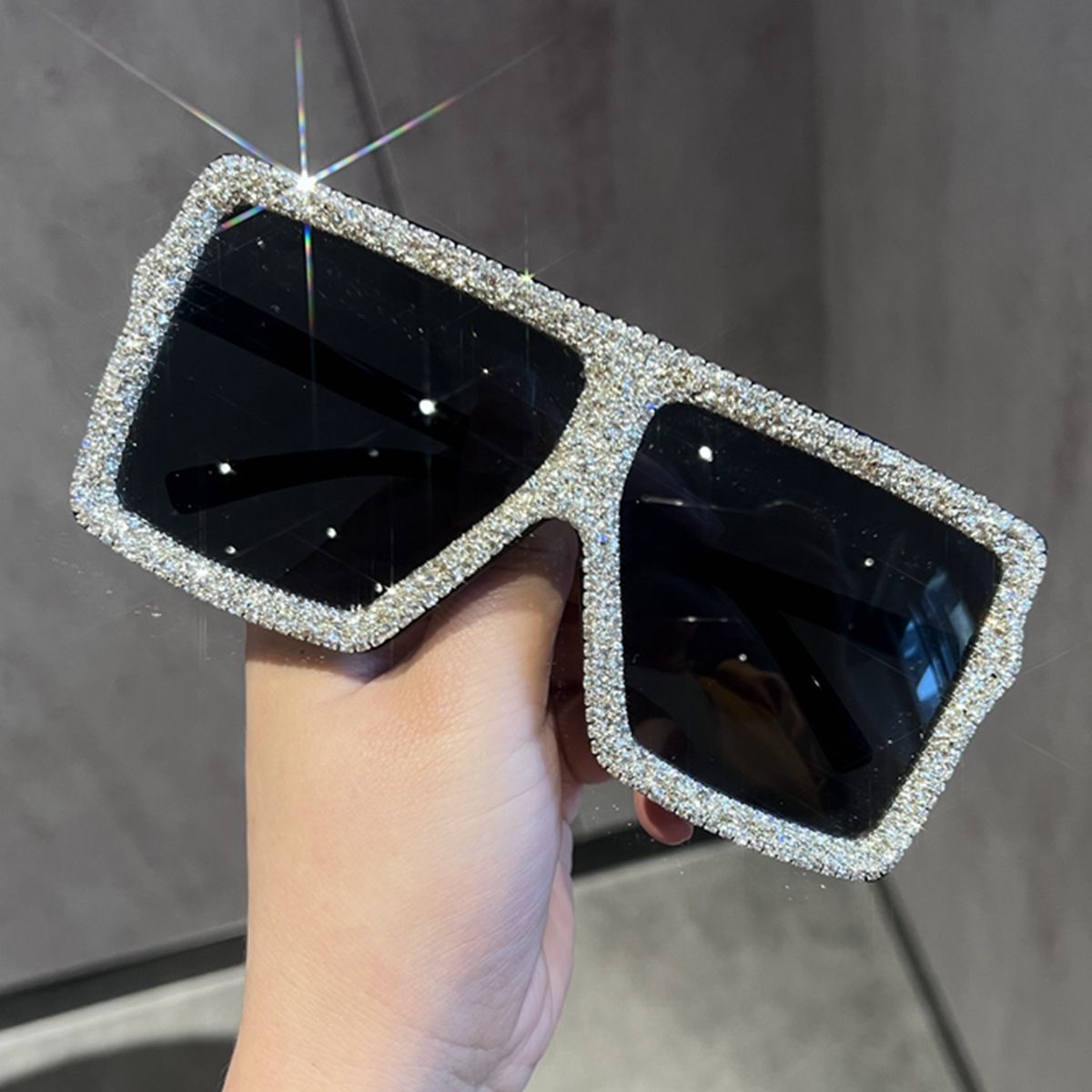 Cross Lens Fashion Square Diamond Studded Sunglasses For Women Internet Celebrity Street Shooting Catwalk Party Sunglasses Anti Ultraviolet_viptrois.com