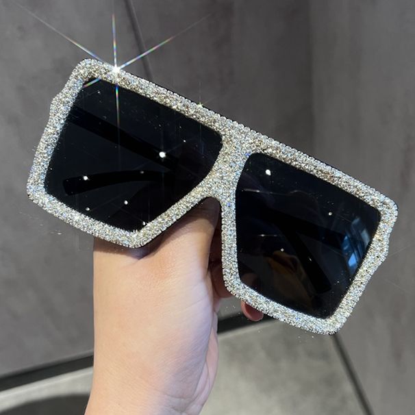 Cross Lens Fashion Square Diamond Studded Sunglasses For Women Internet Celebrity Street Shooting Catwalk Party Sunglasses Anti Ultraviolet_viptrois.com