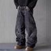 Men's Clothing Retro Flame Stitching Wide Leg Jeans Y2k Hip Hop Punk Raw Edge Embroidery Jeans_viptrois.com