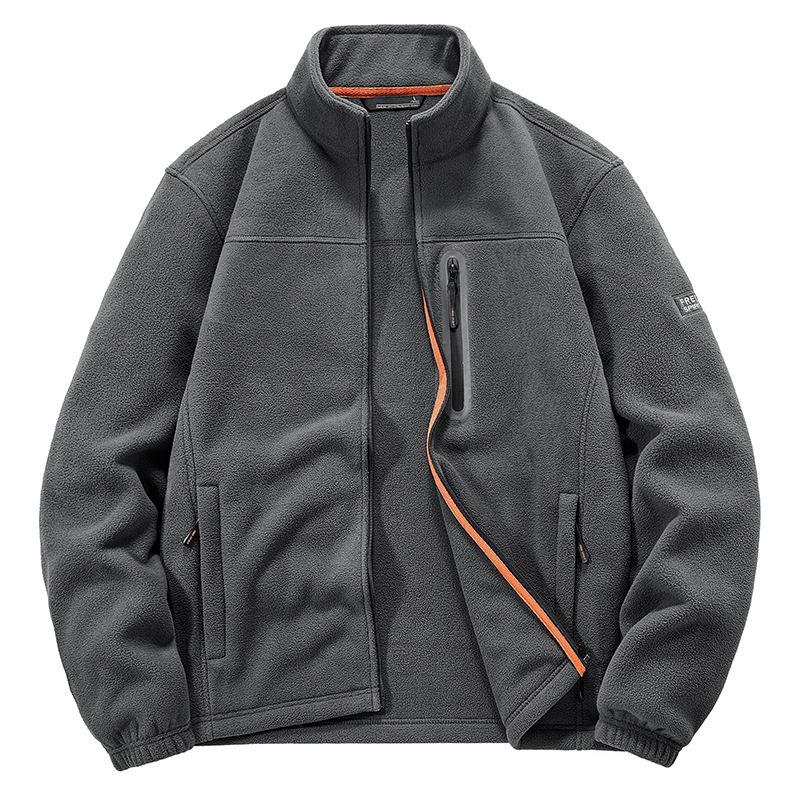 Men's Polar Fleece Jacket – Stand Collar Winter Warmth | Multi-Pocket Design | Dark Gray/Black/Royal Blue/Khaki | M-XXXXL_viptrois.com