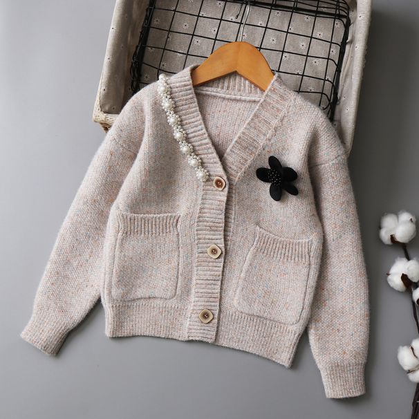 Pearl Flower Snow Wool Cardigan Girls Sweater Medium And Large Children's Autumn And Winter Children's Sweater New Style_viptrois.com