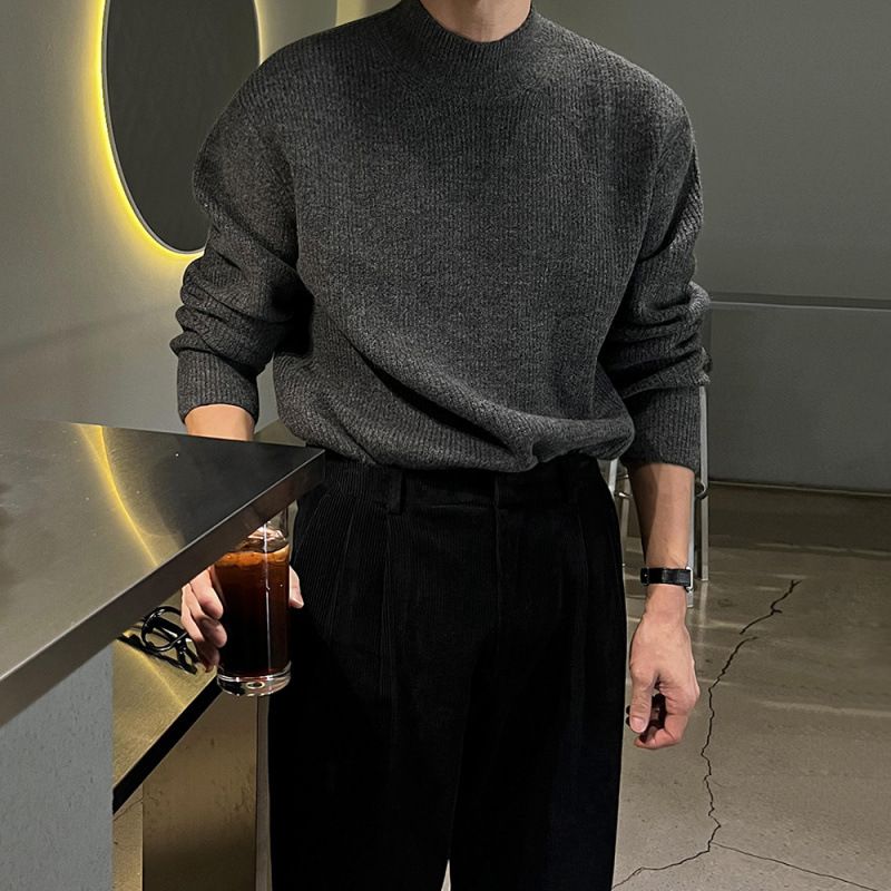 MYQ Half Turtleneck Pullover Men Winter Warm Base Shirt Korean Style Trendy Simple Casual Knitted Sweater_viptrois.com