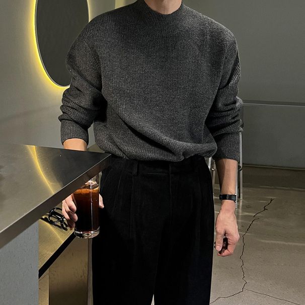 MYQ Half Turtleneck Pullover Men Winter Warm Base Shirt Korean Style Trendy Simple Casual Knitted Sweater_viptrois.com