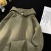 Oversized Suede Fleece Hoodie – Heavyweight Polyester Pullover With Drop Shoulder (M-3XL, Dark Grey/Black/Green)_viptrois.com