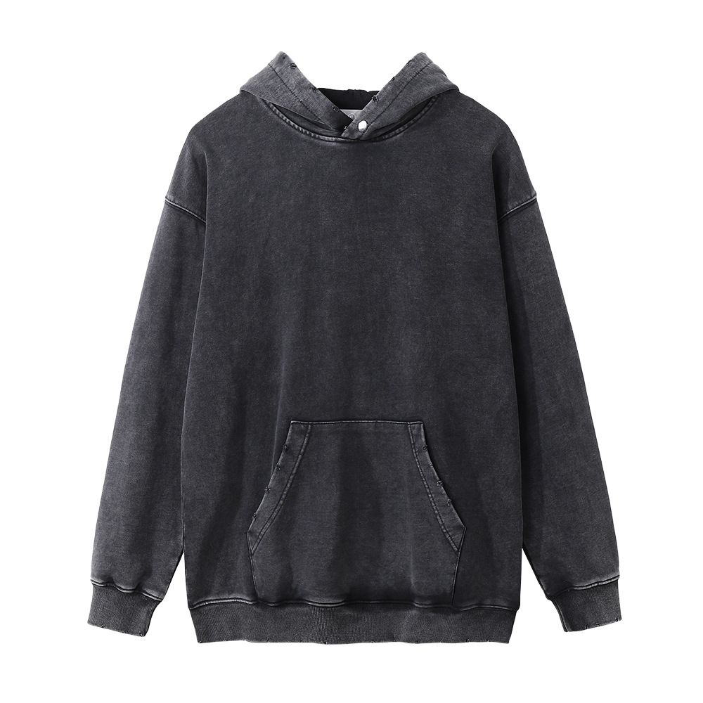 450gsm Blank Washed Vintage Men's Trendy Loose Pullover Kangaroo Pocket Hoodie_viptrois.com