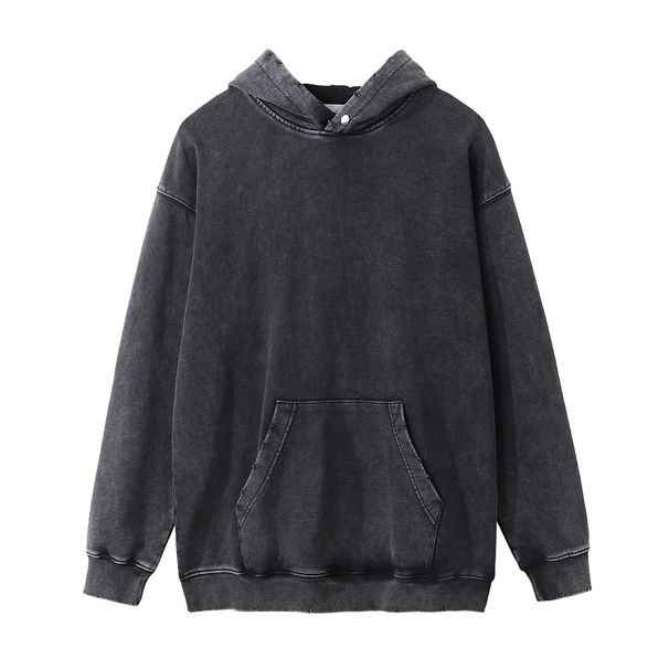450gsm Blank Washed Vintage Men's Trendy Loose Pullover Kangaroo Pocket Hoodie_viptrois.com