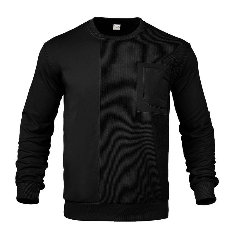 Men's Clothing Americana Corduroy Patchwork Crew Neck Sweatshirt Black Gray High Street Style Casual Autumn/Winter_viptrois.com
