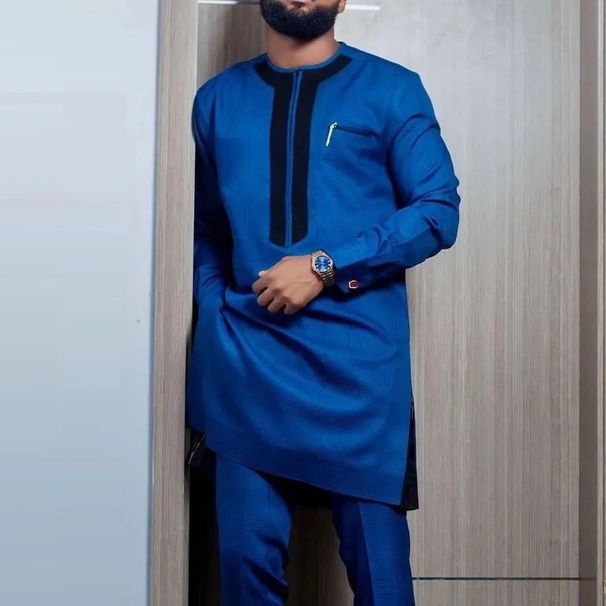 Men's Clothing Wedding Suit 2 Piece Pants Suit Solid Color Round Neck Long Sleeve Festive Style_viptrois.com