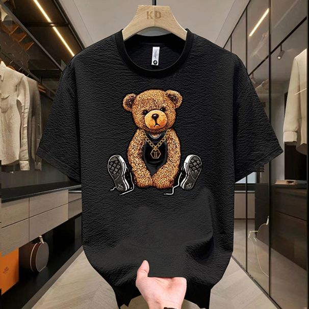 Men's Clothing Men's Popular Seersucker Fabric Printed T Shirt Crocodile Print Pattern Pullover_viptrois.com