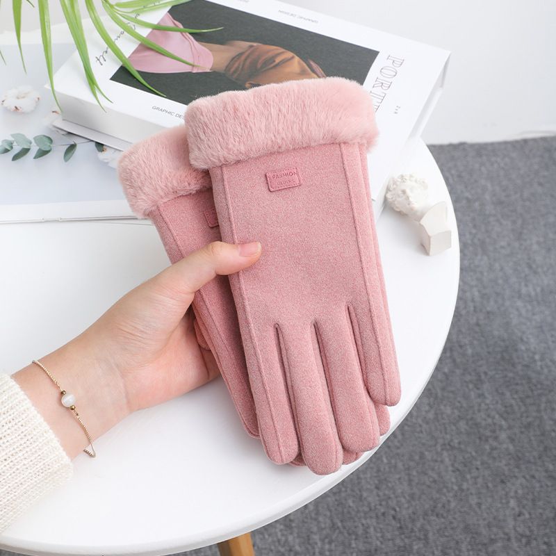 Women's Winter Warm Gloves Autumn and Winter Outdoor Cycling Driving Windproof Touch Screen Girls Cute De Velvet Plus Velvet_viptrois.com