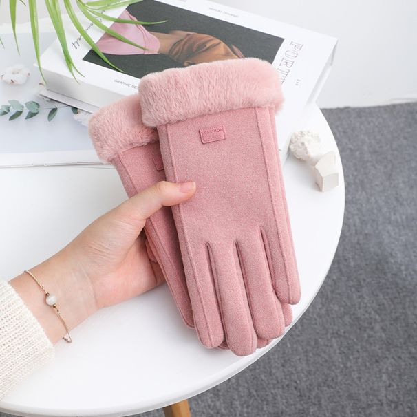 Women's Winter Warm Gloves Autumn and Winter Outdoor Cycling Driving Windproof Touch Screen Girls Cute De Velvet Plus Velvet_viptrois.com