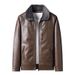 Men's jacket with fleece thickened simple fur one large size leather coat_viptrois.com