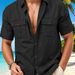 Men's Summer Short Sleeve Linen Shirt Button Down Casual Vacation Style Chest Pocket_viptrois.com