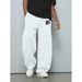 Streetwear Letter Print Jogger Pants – High Waist Drawstring Casual Trousers For Men & Women (Grey/White)_viptrois.com