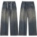 Men's Clothing & Archer0603 & Japanese Style Trendy Cargo Pants Straight Leg Wide Leg Jeans Men's Logging Pants Patchwork Drawstring Style Pants_viptrois.com