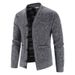 Men’s Slim Fit V-Neck Cardigan – Plus Velvet Thickened Sweater Coat (Red/Light Grey/Dark Gray/Blue/Brown, M-3XL)_viptrois.com