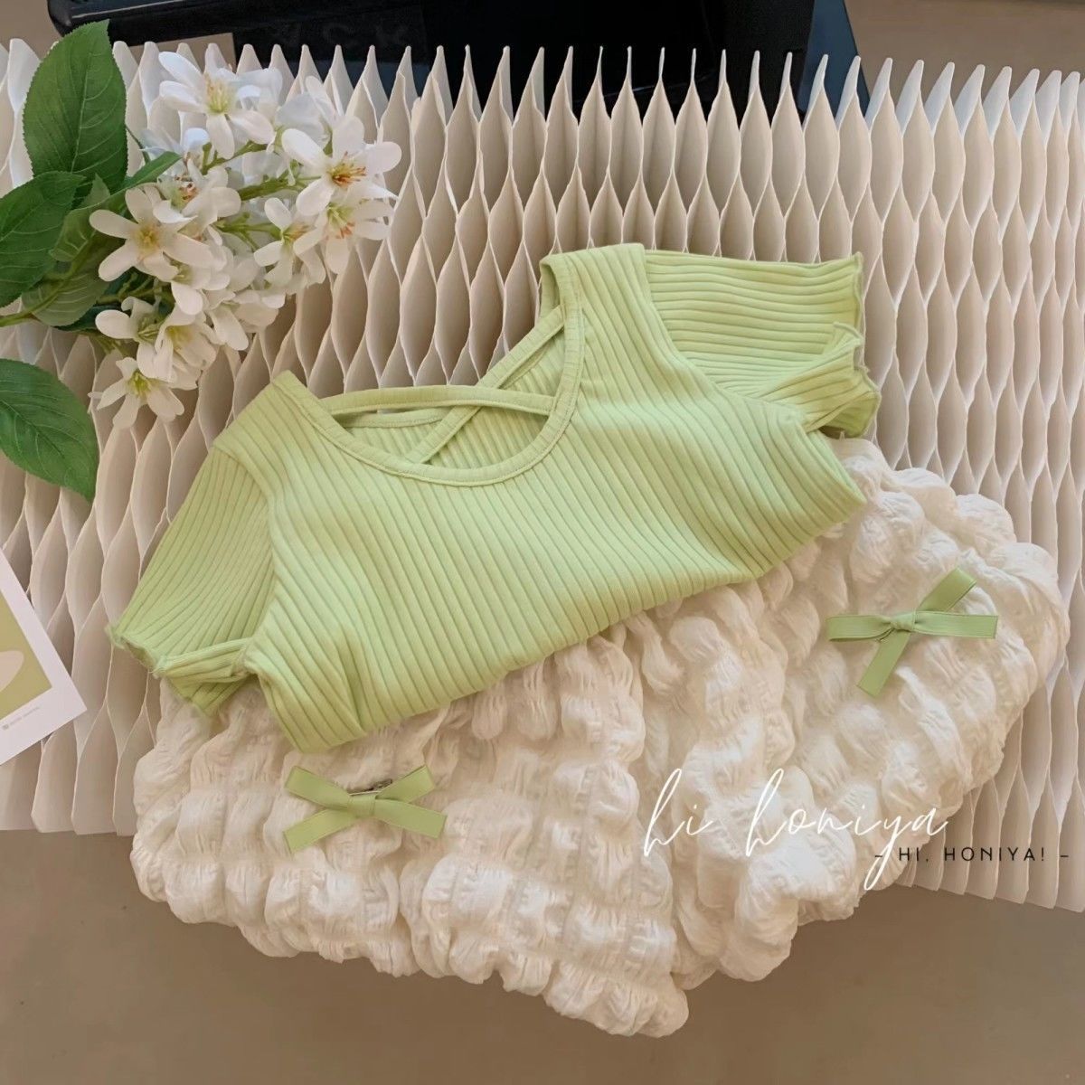 Girls Summer Suit New Style Baby Girl Korean Style Fashionable Short Sleeved Little Girl Flower Bud Pants Summer Cute Two Piece Suit_viptrois.com