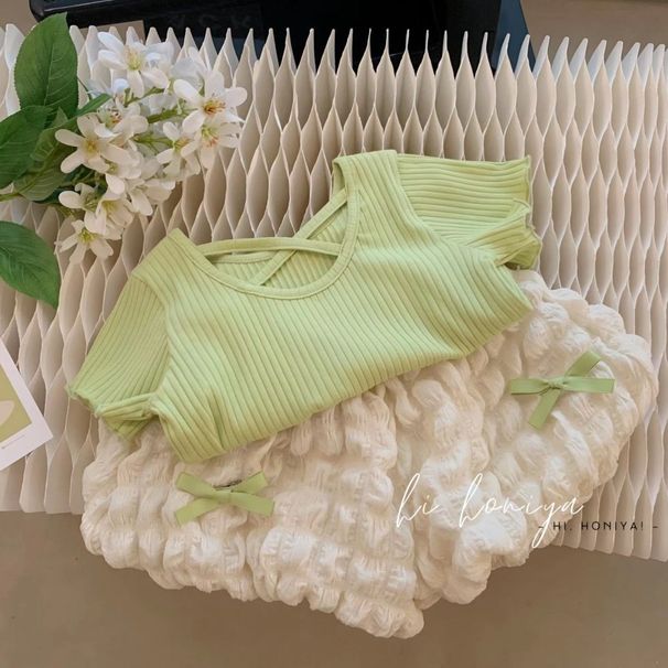 Girls Summer Suit New Style Baby Girl Korean Style Fashionable Short Sleeved Little Girl Flower Bud Pants Summer Cute Two Piece Suit_viptrois.com