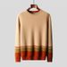 Loom European And American Cross-Border Shipping Wool Men's Color Block Round Neck Thick Knitted Sweater Base Shirt Wholesale_viptrois.com