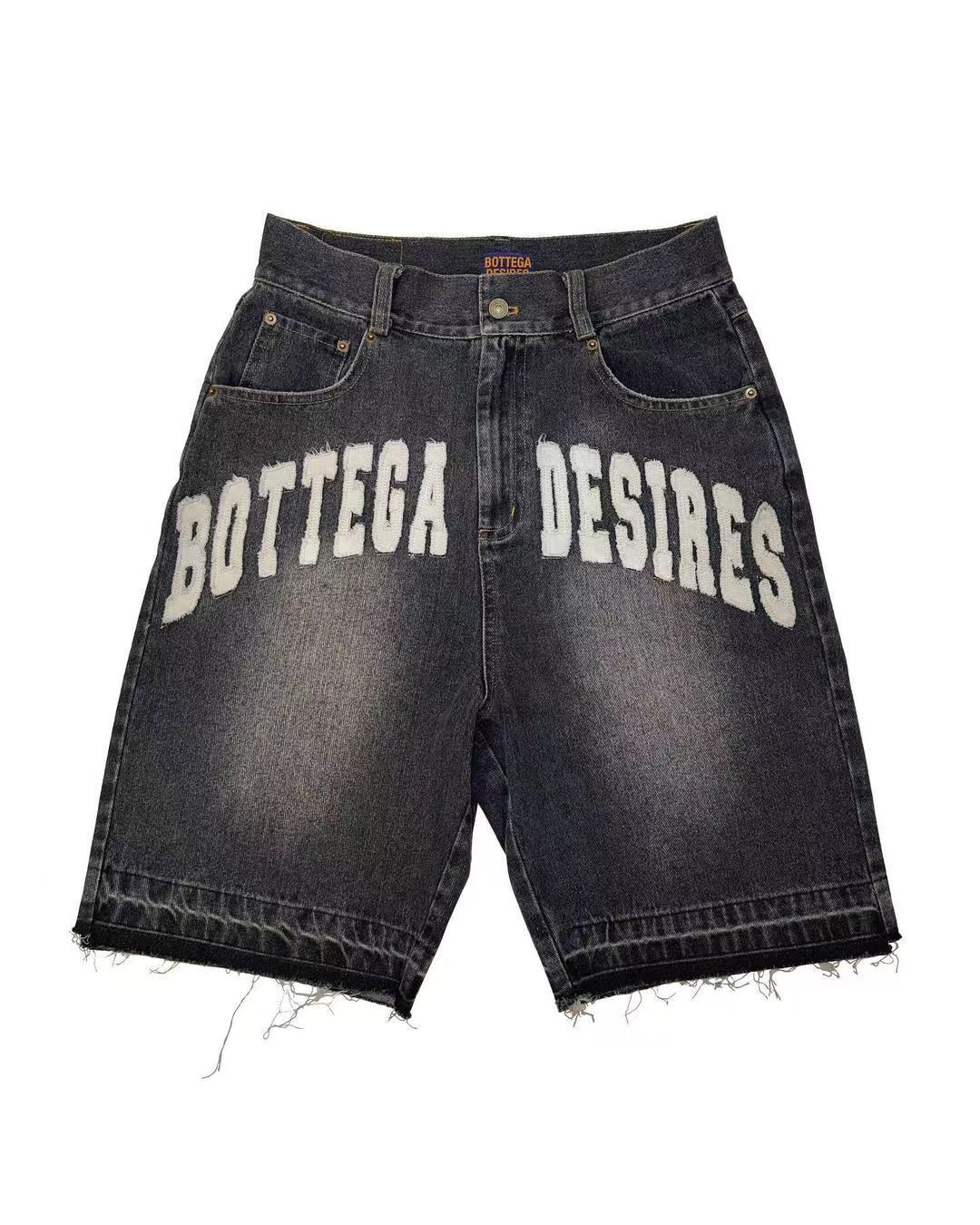 Men's Distressed Denim Shorts - Vintage Letter Print & Raw Hem | Streetwear Essential_viptrois.com