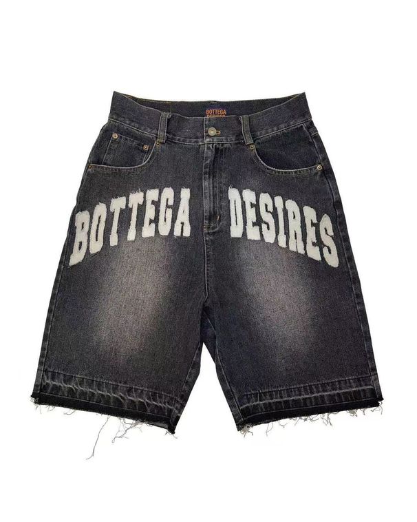 Men's Distressed Denim Shorts - Vintage Letter Print & Raw Hem | Streetwear Essential_viptrois.com