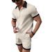Men's Clothing Men's Shirt Casual Contrast Short Sleeved Shorts Beach Suit_viptrois.com