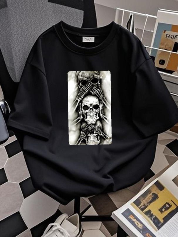 Cool Skull Design See No Evil Hear No Evil Speak No Evil T-Shirt Size S-5XL Breathable Stylish Unisex Slightly Streetwear Versatile Summer_viptrois.com