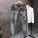 Men's Clothing Street Washed Distressed Fashion Jeans For Men Spring And Autumn Straight Loose \High Street Vibe Style Long Pants_viptrois.com