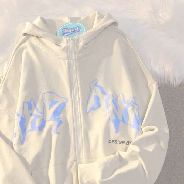 2022 New Gothic Letter Print Hoodie Autumn Winter Cardigan Zipper Sweatshirt Trendy Men's Casual Jacket_viptrois.com