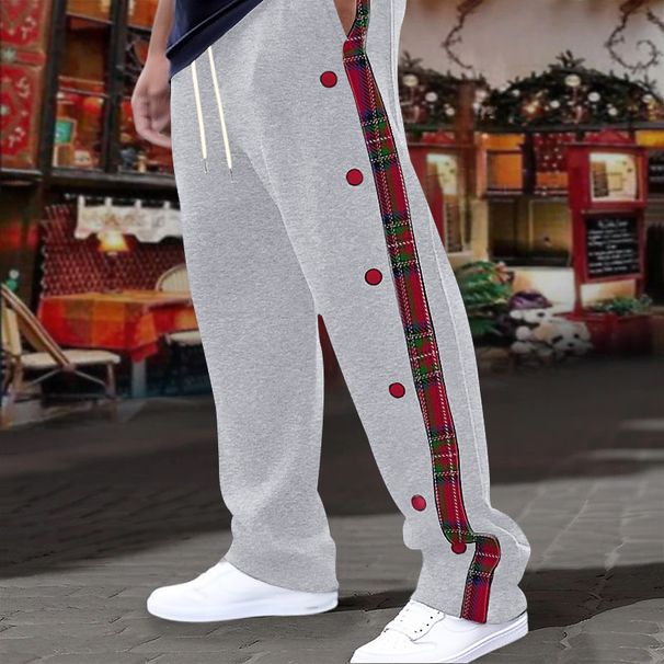 Men's Classic Straight Fit Button-Fly Casual Pants - Breathable Polyester Comfort Fit For Outdoor & Daily Wear (White/Black_viptrois.com