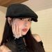Large Head Circumference Forward Cap For Women, Suede Beret, British Style Duckbill Painter Hat, New Autumn And Winter_viptrois.com