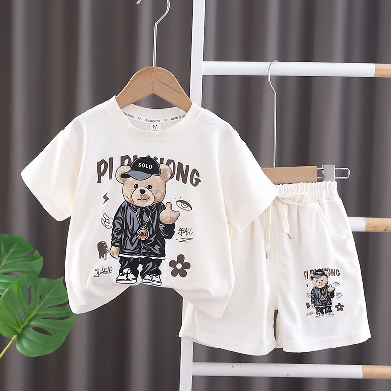 Mother & Kids Children's Short-sleeved Suit,handsome Boy's Summer Suit Boy's Stylish Summer Two-piece Set Popular Cartoon Short-sleeved Suit_viptrois.com