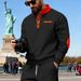 Men's Thickened Fleece Lined Half Zipper Sweatshirt Autumn Winter American Style Loose Stand Collar Color Block Casual With Pocket_viptrois.com