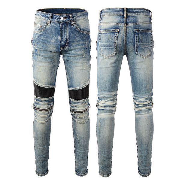 Men's Clothing Pants Cycling Jeans Men's High Street Motorcycle Zipper Hole Stitching Men's Pants 606_viptrois.com