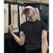 Grey Cleanfit Short Men's Summer American Small Collar Shoulder Highlighting Muscle Fitness Half Sleeve T-shirt For Men_viptrois.com