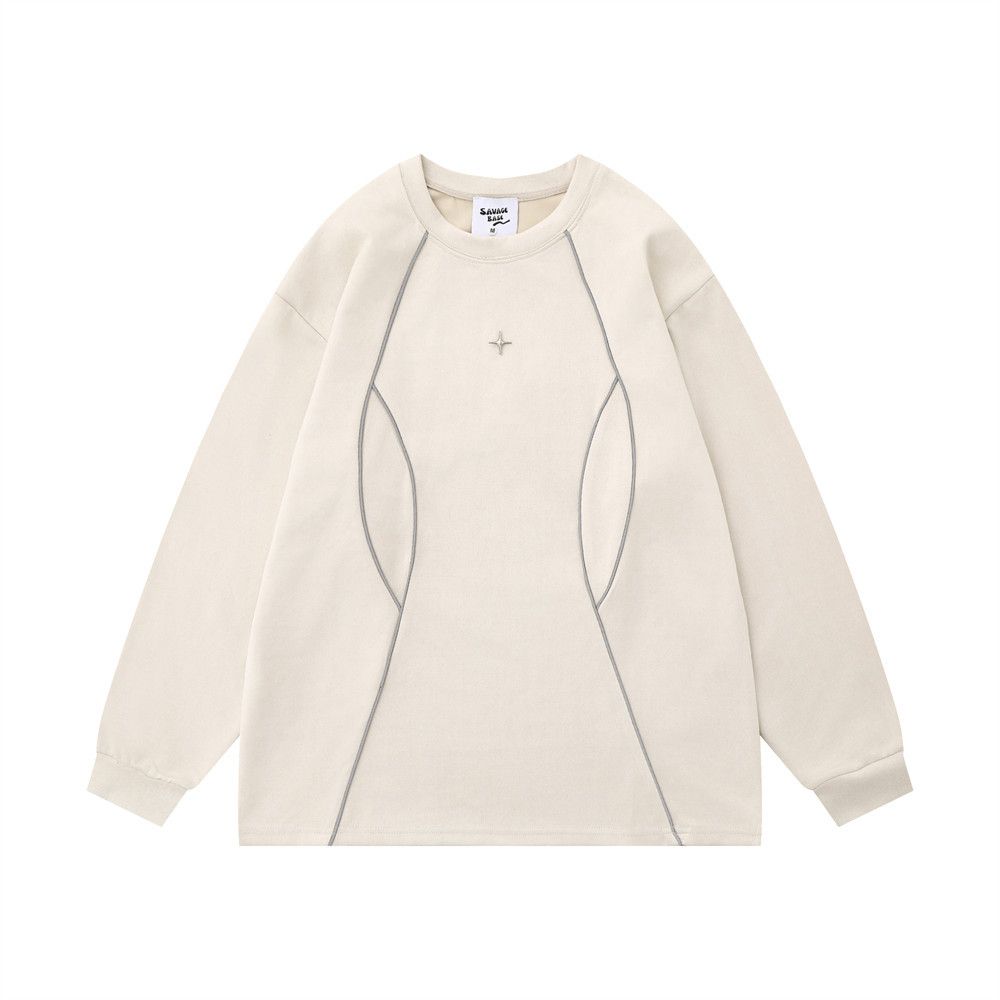 Vibe Trendy Loose Round Neck Sweatshirt Spring Autumn Men's Niche Design Line Split Patchwork Pullover_viptrois.com
