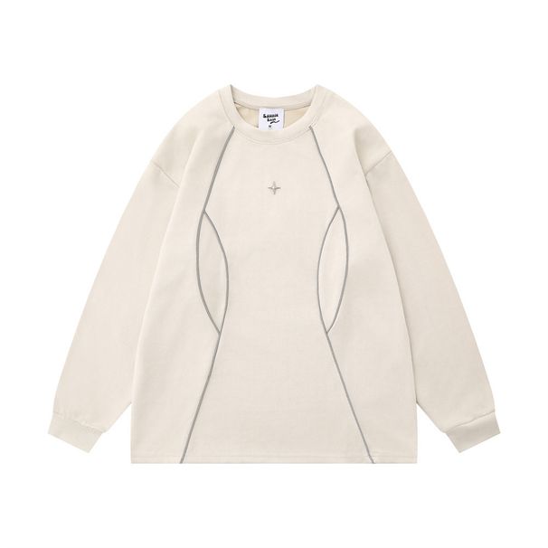 Vibe Trendy Loose Round Neck Sweatshirt Spring Autumn Men's Niche Design Line Split Patchwork Pullover_viptrois.com