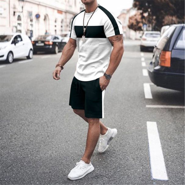 Men's Clothing Suit Summer Fitness Sports Trend Loose Fashion Casual Round Neck T Sleeve Two Piece Suit_viptrois.com