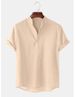Men's Clothing Hot Summer Cotton And Linen Breathable Solid Color Short Sleeved Henry Shirt_viptrois.com