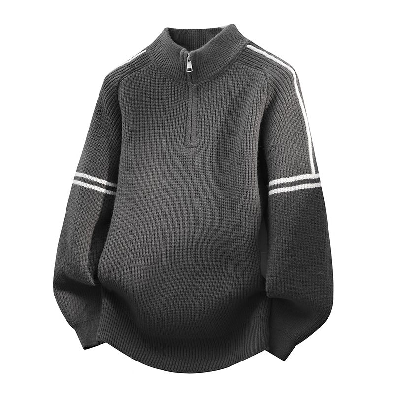 "Teen Boys' Half-Zip Stand Collar Sweater – Trendy Winter Knitwear For Junior & High School Students, Warm Pullover Base Layer"_viptrois.com
