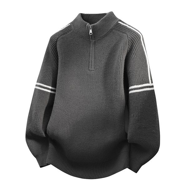 "Teen Boys' Half-Zip Stand Collar Sweater – Trendy Winter Knitwear For Junior & High School Students, Warm Pullover Base Layer"_viptrois.com
