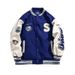 CT American Style Baseball Klein Leather Sleeve Patchwork Sweatshirt Jacket Men Loose Blue Couple Casual Coat_viptrois.com