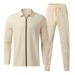Men's Waffle Knit Zipper Cardigan Long Sleeve Two-Piece Set Collar Casual Spring Autumn_viptrois.com